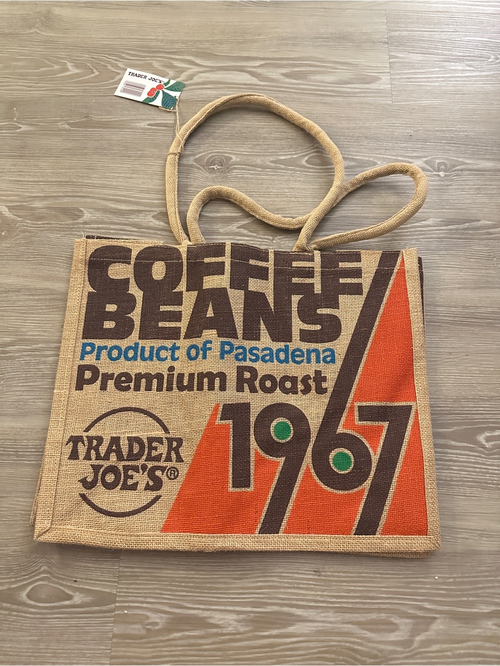 Trader Joe's Orange & Brown 'Coffee Beans 1967' Jute Tote Bag